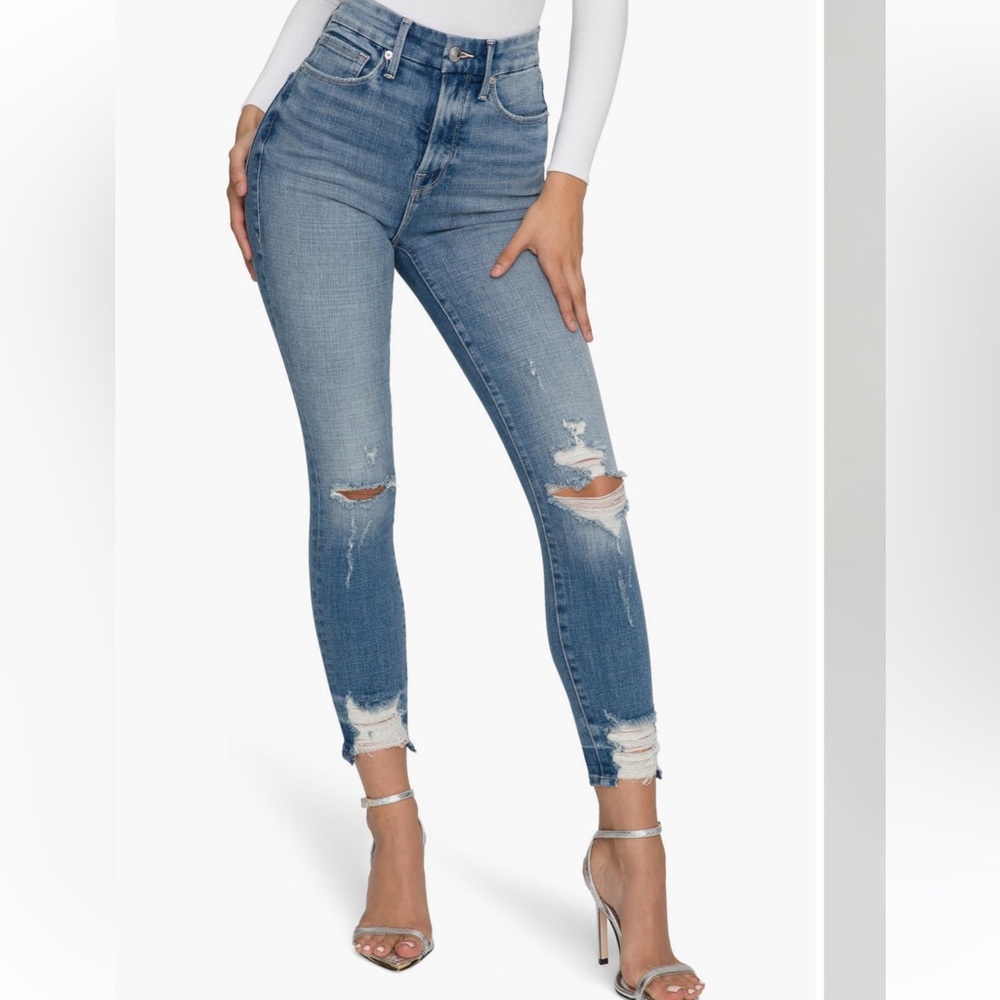 Good American Ripped Good Waist Chew Hem Ankle Skinny Jeans